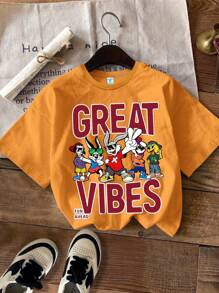 SHEIN Leap Crew 青少年男孩休闲简约圆领短袖 T 恤，适合夏季