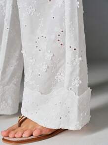 TRNVIE 女士优雅网眼刺绣宽松沙滩裤