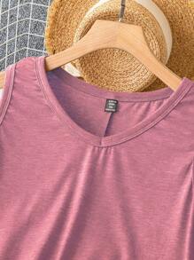 EMERY ROSE Plus Size Women Solid Color Sleeveless Dress, Simple And Elegant Maxi Women Outfit - Pink - View 4