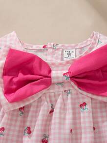 SHEIN 2 pièces/set Top à manches courtes avec imprimé cerise et nœud, et short pour jeunes filles, style mignon pour l'été - Multicolore - Voir 5