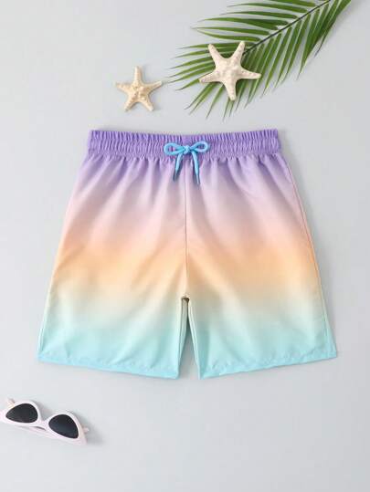 Tween Boy Gradient Color Drawstring Waist Beach Shorts