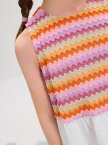 SHEIN 青少年女孩休闲简约舒适圆领无袖镂空心形后背连衣裙 - 藍色 - 查看 5