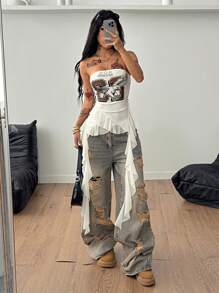 Coolane Women's Summer Festival Streetwear Rave Boho Western Wear Number Pattern Backless Tube Tops - White - View 4