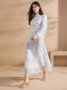 Graceveil Vestido elegante y modesto de estilo árabe con estampado floral, volantes y envolvente en la cintura para mujer - Multicolor - Ver 5