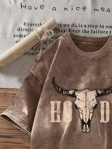 Tseoso Casual Loose Western Cowgirl Style Vintage Washed 100% Cotton Round Neck Short Sleeve T-Shirt For Women, Suitable For Summer Suitable For Going Out