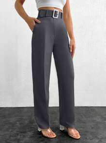 EURMUSE Women's Solid Color Fashionable Suit Pants, Suitable For Summer Business Office Dark Grey Professional - Dark Grey - View 5