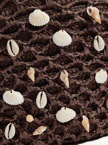 SHEIN SXY 女士手提包，时尚，优雅，简约，个性，多功能，草编包，贝壳，海螺，适合海滩，度假，节日，夏季，海边 - 咖啡棕 - 查看 7