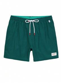 Manfinity KASUA Men's Drawstring Waist Letter Print Double-Layer Beach Shorts - Dark Green - View 5