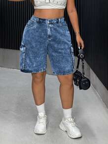 SHEIN ICON 大码牛仔短裤，夏季时尚