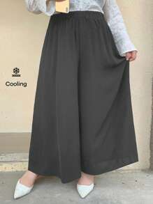 Dazy Plus Plus Size Solid Color Wide-Leg Pants Culottes, Casual & Stylish, Suitable For Summer,Fall Clothes,Teacher Pants - Grey - View 6