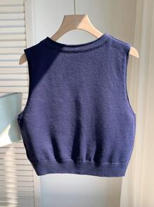 Comfortcana Áo len chui đầu cổ chữ V họa tiết cờ Mỹ cài nút phía trước - Màu xanh hải quân - Xem 2