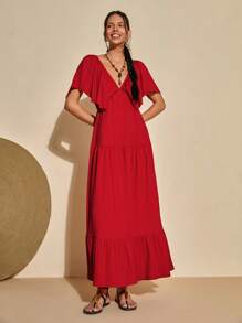 Bóhologie Vestido largo texturizado con escote en V y espalda descubierta, estilo bohemio