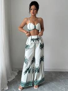 Elenzga 女士优雅度假夏季休闲两件套 - 綠色 - 查看 3