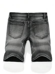 SHEIN 适合青少年男孩的时尚休闲Y2K酷炫黑色舒适弹力紧身牛仔短裤，柔软舒适，适合日常穿着，也适合儿童春夏参加锐舞节和海滩活动。 - 黑色 - 查看 2