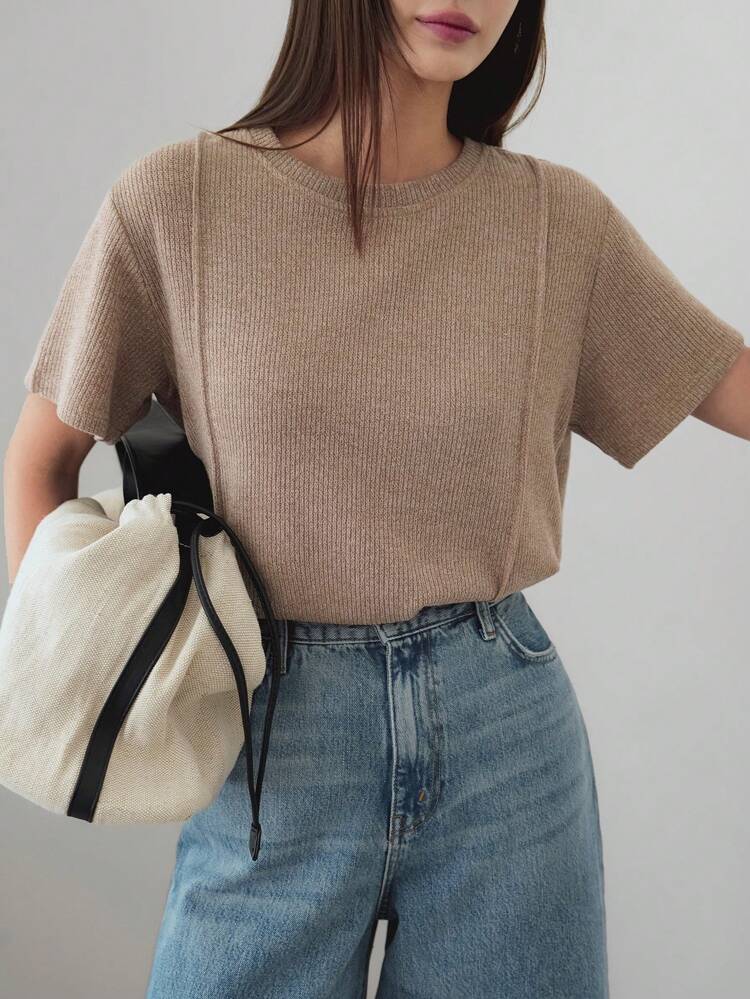 Women's Round Neck Loose Casual Splice Short Sleeve T-Shirt, Summer,Business Casual Women