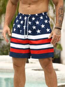 Manfinity Swimmode Men's US Flag Print Drawstring Waist Beach Shorts Holiday / Vacation / Beach / Hawaii / Tropical / Swim /  Bathing - Red - View 5