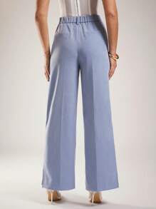Silquee Pantalones de traje para mujer, pantalones azul plácido, ropa de oficina, casual de negocios, pantalones de traje azul, verano para mujer, prendas inferiores para mujer, ropa de trabajo, ropa de oficina, pantalones de oficina - Azul - Ver 2
