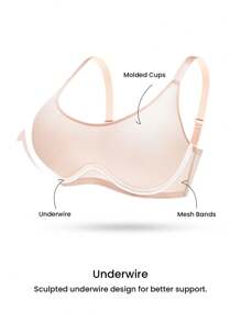 LUVLETTE Plus Dream Curve Air 粉色全覆盖透气透明网眼隔杯轻盈舒适基本款文胸 - 粉色 - 查看 3