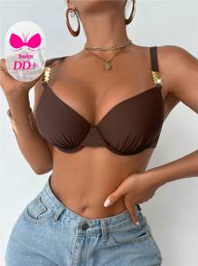 Swim DD+ Women's Solid Color Pleated Sexy Bikini Top For Summer Beach