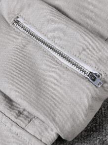 Manfinity Homme Plus Size Men's Solid Color Pocket Zipper Casual Denim Cargo Shorts - Light Grey - View 5