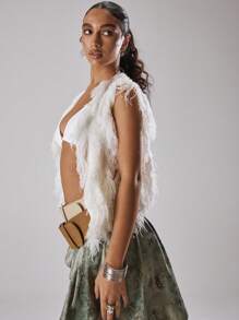MUSERA Crochet Frill Trim Waistcoat Top Spring, Summer, Holiday, Vacation, Ibiza, Festival, Rave, Cool Girl, Shipwrecked