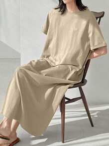 FRIFUL Women's Brown Long Dress With Embroidery Pattern, Summer - Khaki - View 6