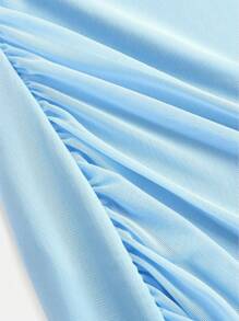 SHEIN Girlism TEENGIRL 蓝色优雅露肩褶皱网眼紧身连衣裙、派对连衣裙