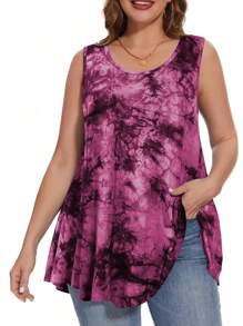 SHEIN LUNE Áo kiểu dáng rộng rãi, thoải mái, nhuộm màu hồng tím, cỡ lớn dành cho nữ. - Nhiều màu - Xem 1