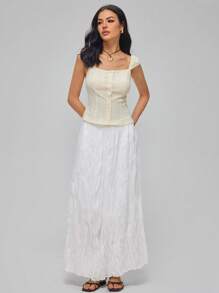 Roylia Yellow Square Neck Camisole Cardigan Crop Top For Women - Yellow - View 3