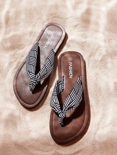 Sandalias de dedo con estampado geométrico para mujer, casuales para el verano