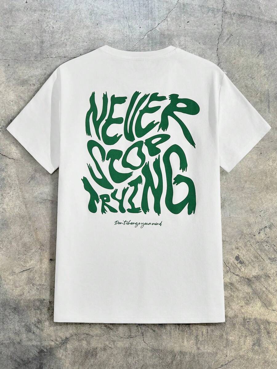AXEPEAK T-shirt casual tricoté col rond pour hommes avec imprimé slogan, inspiré de l'été et du streetwear