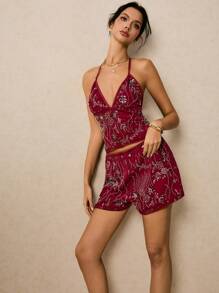 Poéselle 女式花卉亮片松紧腰宽松短裤