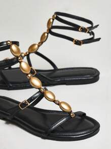 SHUZIA Phụ nữ Thoải mái Hàng ngày Mùa hè Dễ thương Kỳ nghỉ Thường ngày Vàng Trang trí Dép đế bằng - màu đen - Xem 4