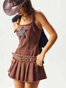 Bohemela 波西米亚风复古美式梭织修身女式迷你连衣裙 - 摩卡棕 - 查看 5