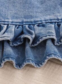 SHEIN 1pc Girls Denim Butterfly Embroidery Vest Dress With Ruffled Double Layer Skirt, Fashionable Casual Everyday Wear, Cute Summer New Arrival - Blue - View 6