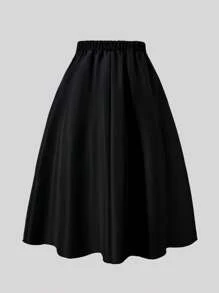 SHEIN Falda negra con lazo rosa para niña preadolescente
