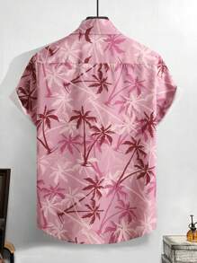 Manfinity RSRT Men's Casual Coconut Tree Printed Short Sleeve Shirt, Vacation Wear Beach Tropical Shirts Summer - Purple - View 2