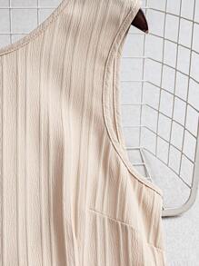 GlowEve Đầm ngắn thường ngày dệt kim cổ tròn hở lưng không tay chữ A viền bèo nhún cho nữ mùa hè - Màu be - Xem 5