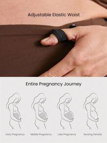 GLOWMODE 5英寸FeatherFit™孕妇A字裤超高抽绳腰侧袋弹力修身短裤孕妇低冲击瑜伽普拉提工作室日常休闲装 - 棕色 - 查看 4