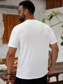 Manfinity Homme Áo thun nam tay ngắn cổ tròn màu trơn cỡ lớn, mùa hè - trắng - Xem 4