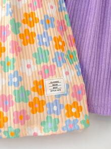 SHEIN 女童碎花贴领拼布吊带裙，带贴花两件套服装