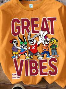 SHEIN Leap Crew 青少年男孩休闲简约圆领短袖 T 恤，适合夏季