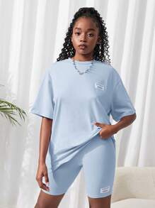 SHEIN 2 pièces Ensemble top tricoté uni et short pour adolescente