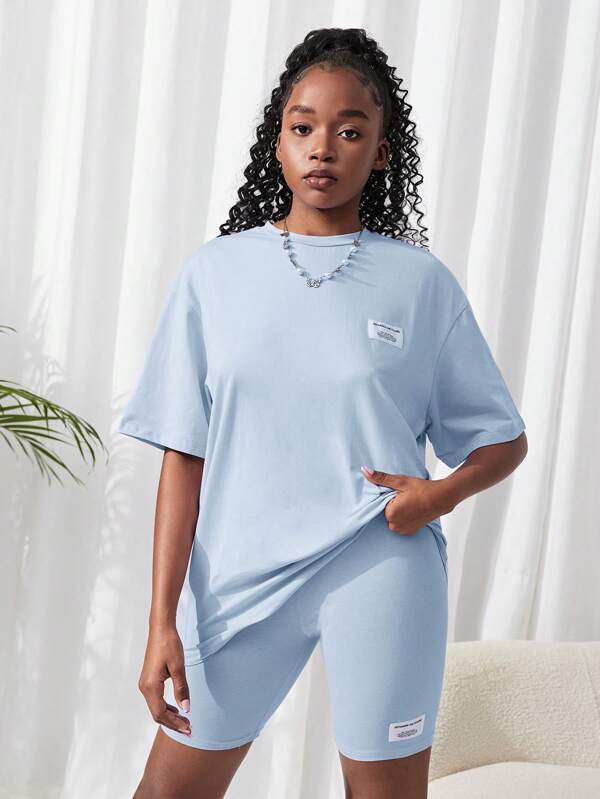 SHEIN 2 Stücke einfarbiges gestricktes Top und Shorts Set für Teenagermädchen