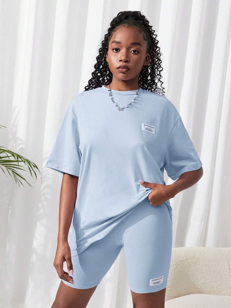 SHEIN 2 pièces Ensemble top tricoté uni et short pour adolescente