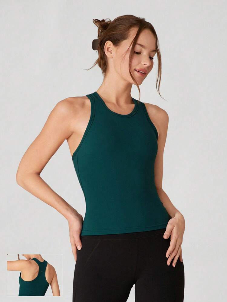 FeatherFit™ Routine Round Neck Racerback Tank Light Support Low Impact Yoga Pilates Studio Gym Daily Spring Summer