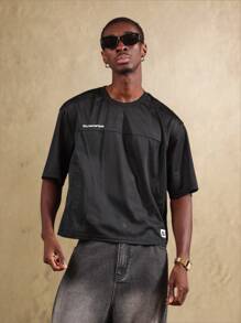 SUMWON 网眼运动服 超大码足球训练上衣 街头服饰 运动必备 夏季健身锻炼 T 恤 - 黑色 - 查看 1