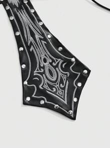 ROMWE Goth 哥特式十字架和骷髅印花铆钉性感露背夏季女式沙滩衬衫 - 黑色 - 查看 4