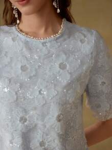 MOTF PREMIUM FAUX PEARL TRIM EMBROIDERY DRESS - Blue - View 7