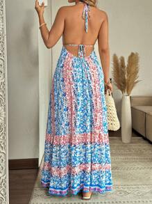 Flirla Damen Große Größen Urlaubsmuster Trägerkleid lang, Sommer - Verschiedenfarbig - Übersicht 1